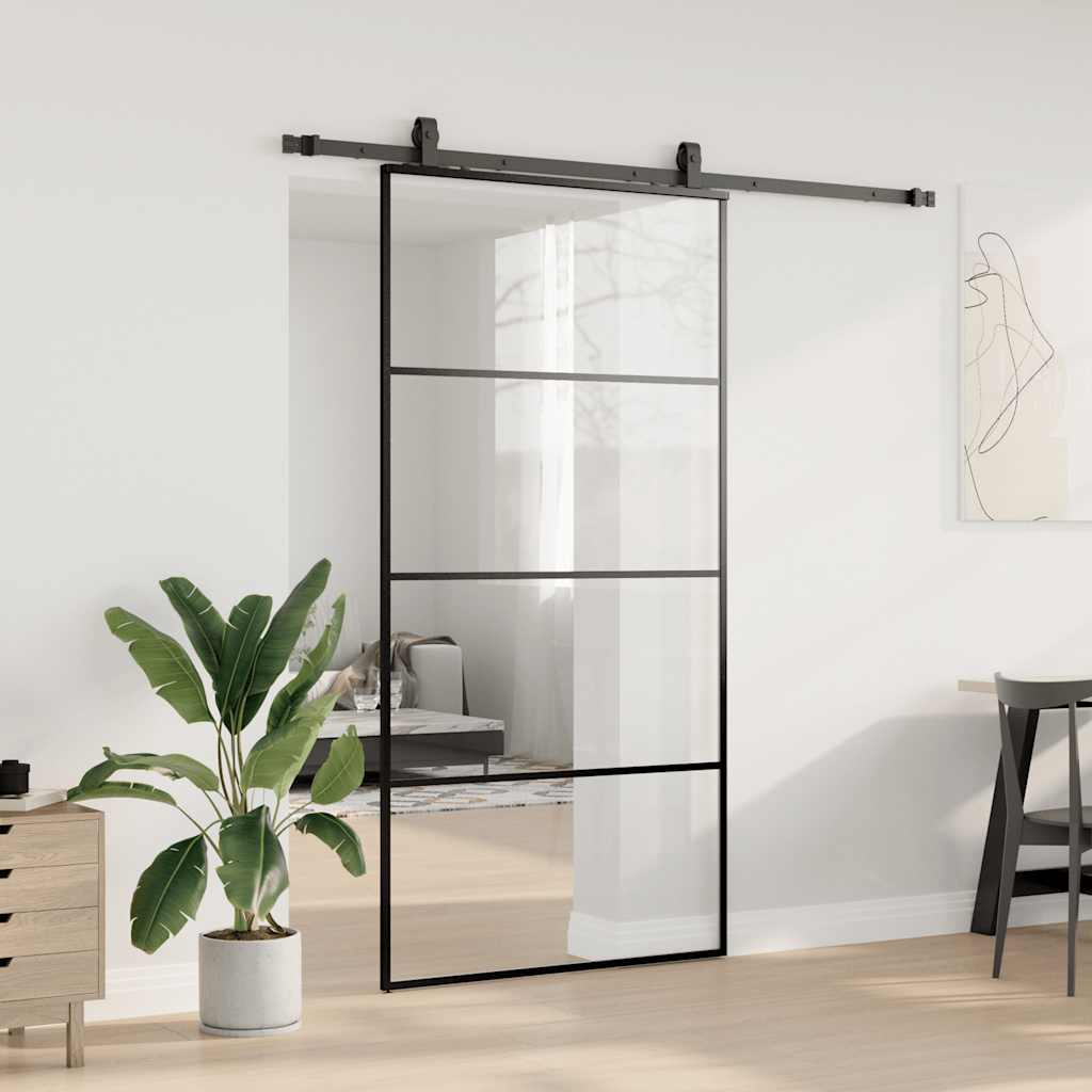 Thumbnail - vidaXL Schiebetür mit Beschlag Schwarz 102,5x205 cm ESG-Glas