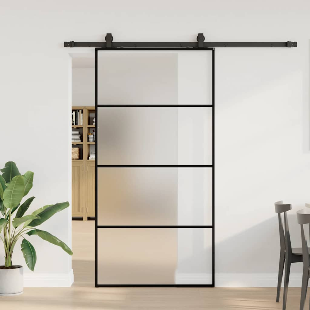 vidaXL Schiebetür mit Beschlag Schwarz 102,5x205 cm ESG-Glas