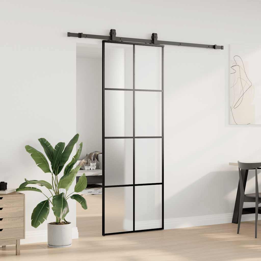 Thumbnail - vidaXL Schiebetür mit Beschlag Schwarz 76x205 cm ESG-Glas