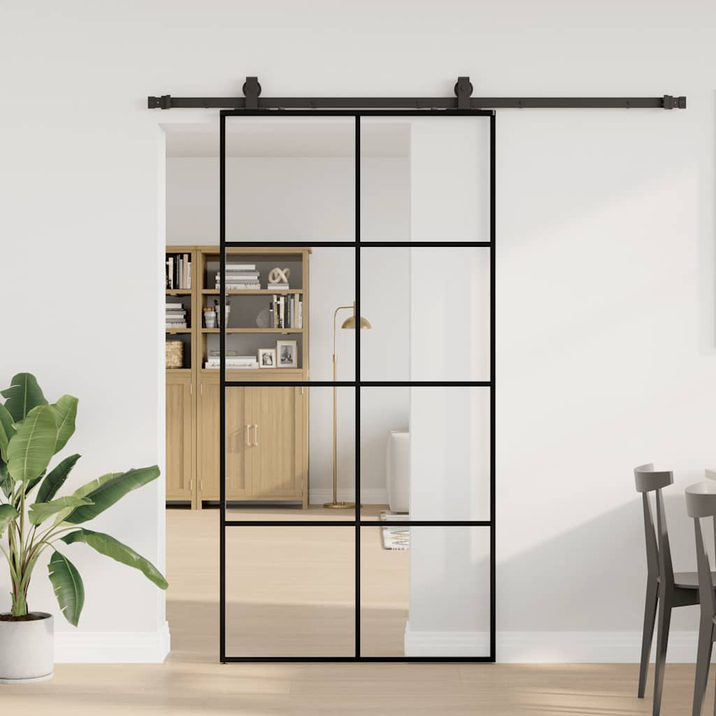 vidaXL Schiebetür mit Beschlag Schwarz 102,5x205 cm ESG-Glas