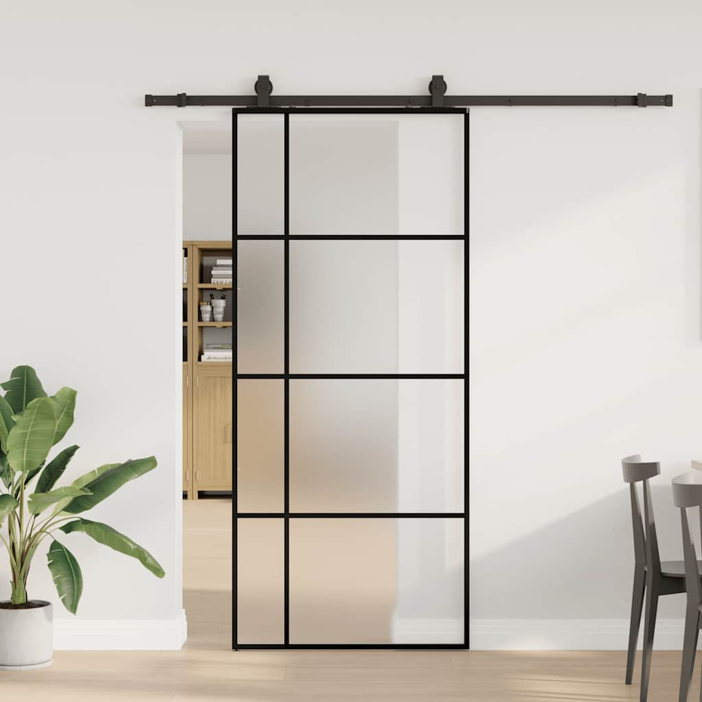 vidaXL Schiebetür mit Beschlag Schwarz 90x205 cm ESG-Glas