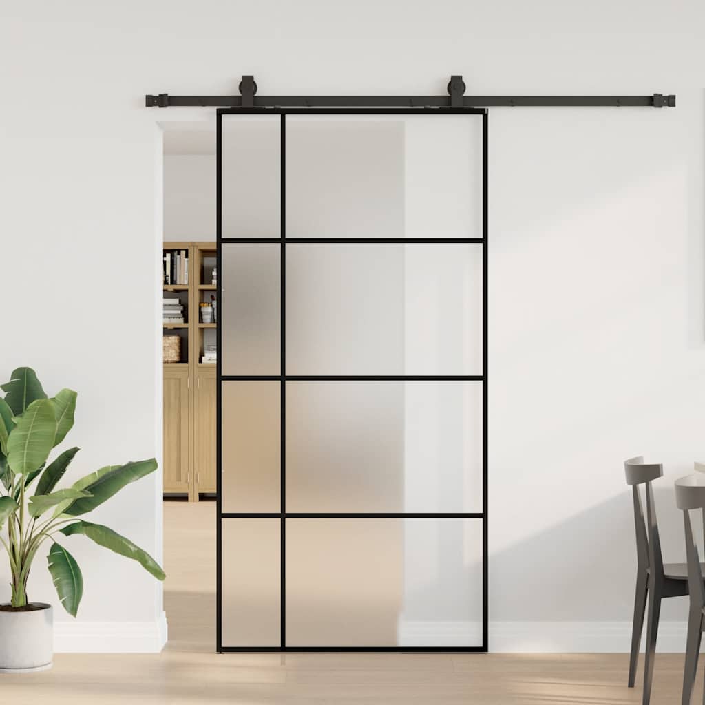 vidaXL Schiebetür mit Beschlag Schwarz 102,5x205 cm ESG-Glas