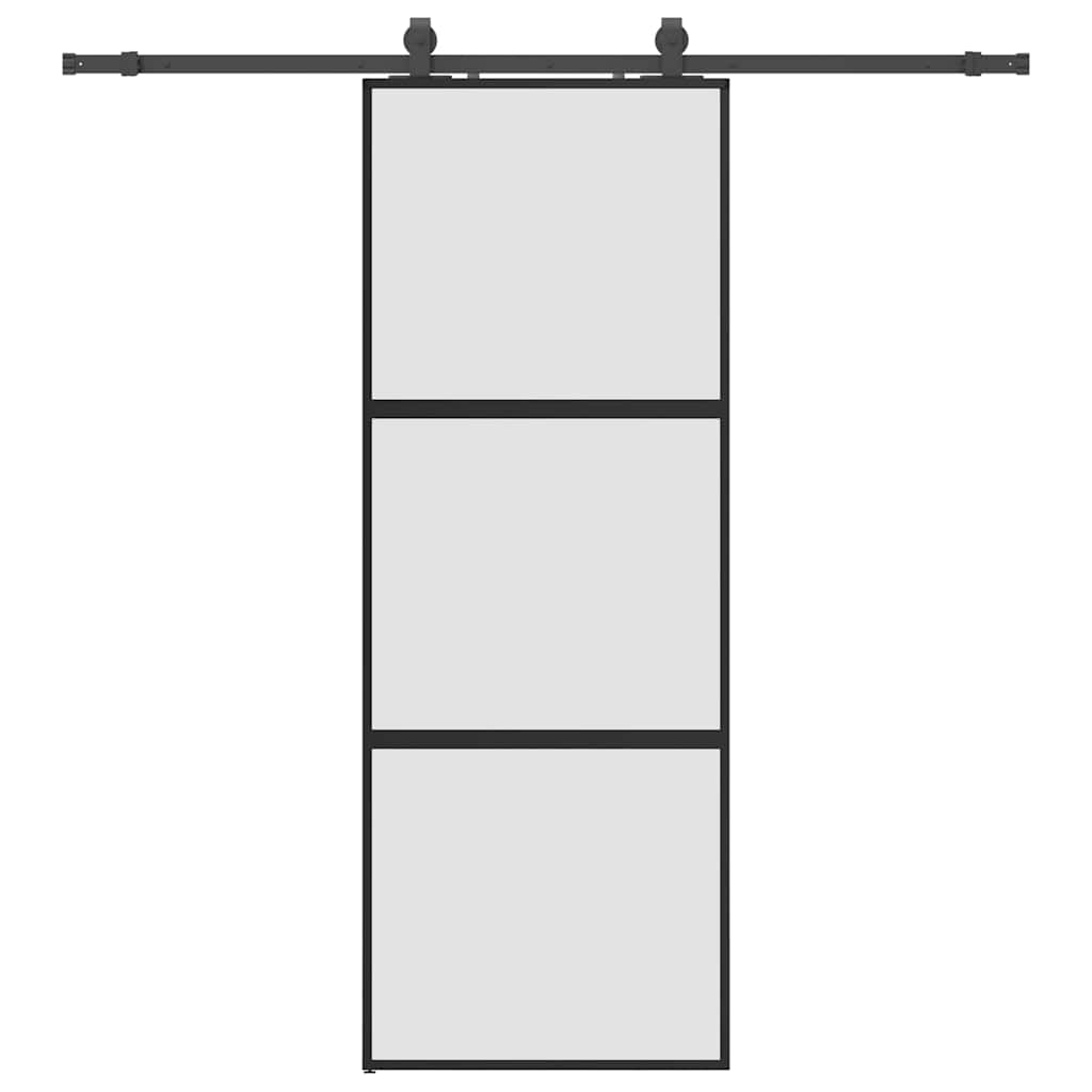 vidaXL Posuvné dveře se sadou kování černé 76x205 cm Tvrzené sklo