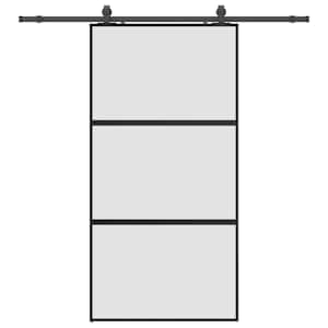 Posuvné dveře se sadou kování černé 102,5x205 cm Tvrzené sklo - obrázek 2
