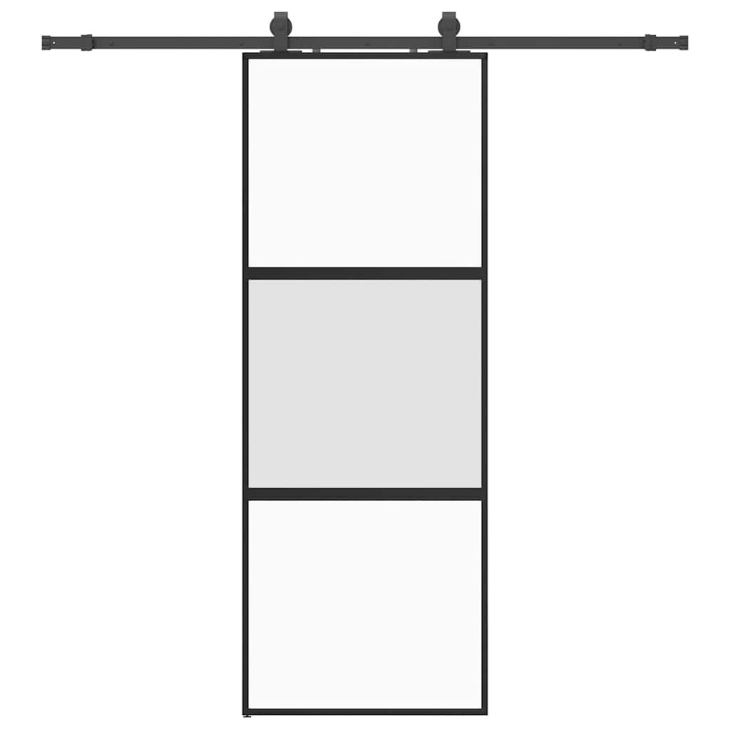vidaXL Posuvné dveře se sadou kování černé 76x205 cm Tvrzené sklo