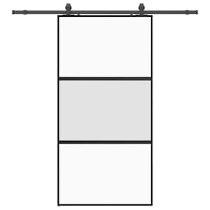 Posuvné dveře se sadou kování černé 102,5x205 cm Tvrzené sklo - obrázek 2