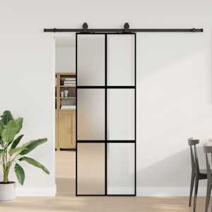 Drsna vrata z opremo črna 76x205 cm kaljeno steklo