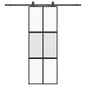 Posuvné dveře se sadou kování černé 76x205 cm Tvrzené sklo - obrázek 2