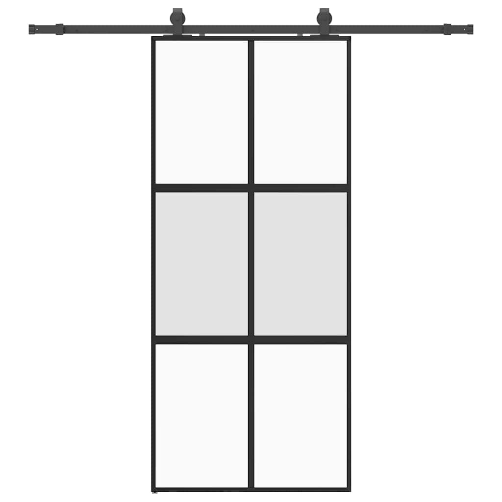 vidaXL Posuvné dveře se sadou kování černé 90x205 cm Tvrzené sklo