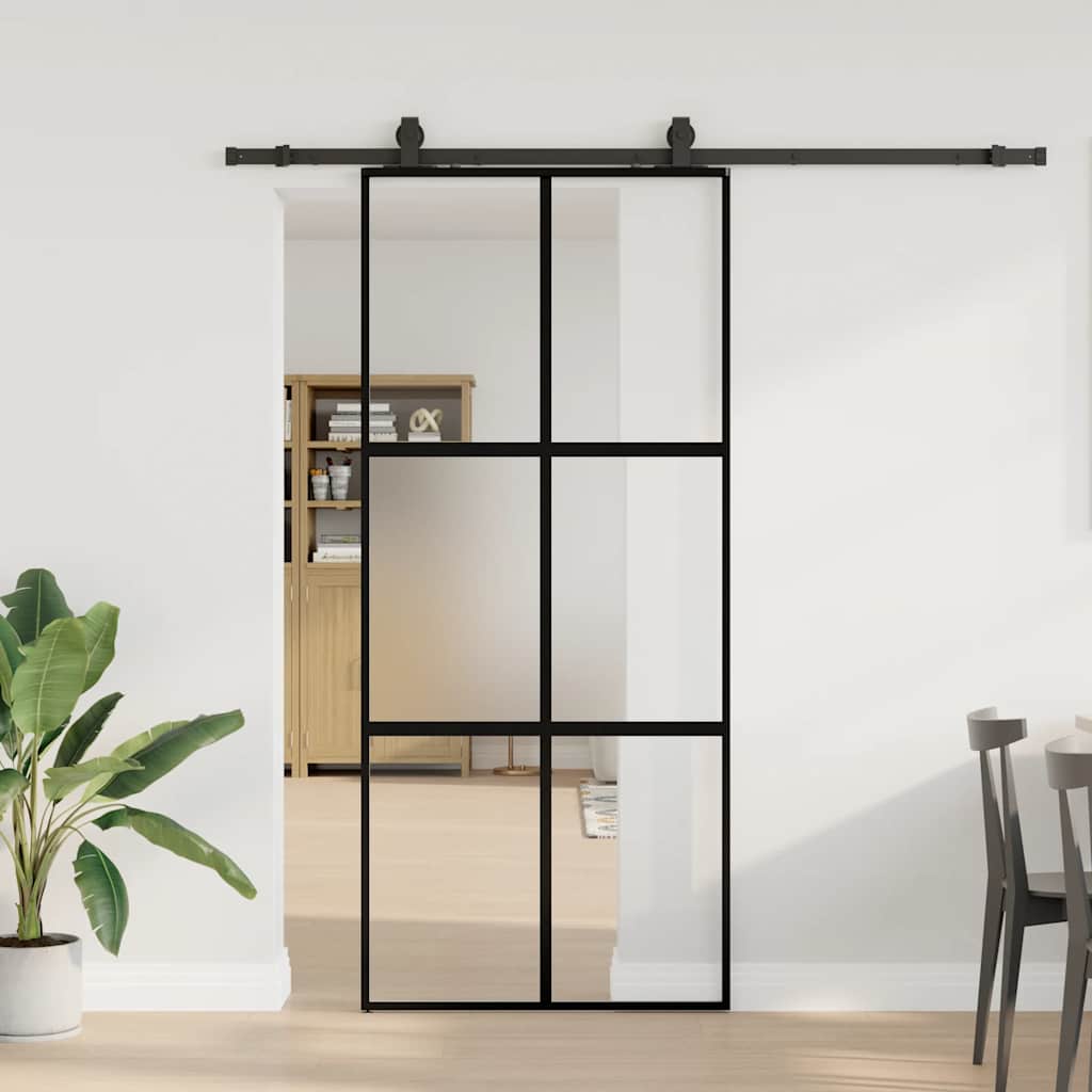 vidaXL Ușă glisantă cu set feronerie neagră 90x205cm sticlă securizată