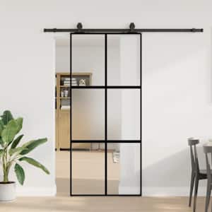 Drsna vrata z opremo črna 90x205 cm kaljeno steklo