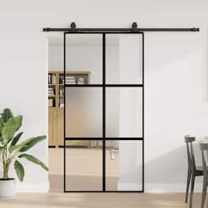 Drsna vrata z opremo črna 102,5x205 cm kaljeno steklo