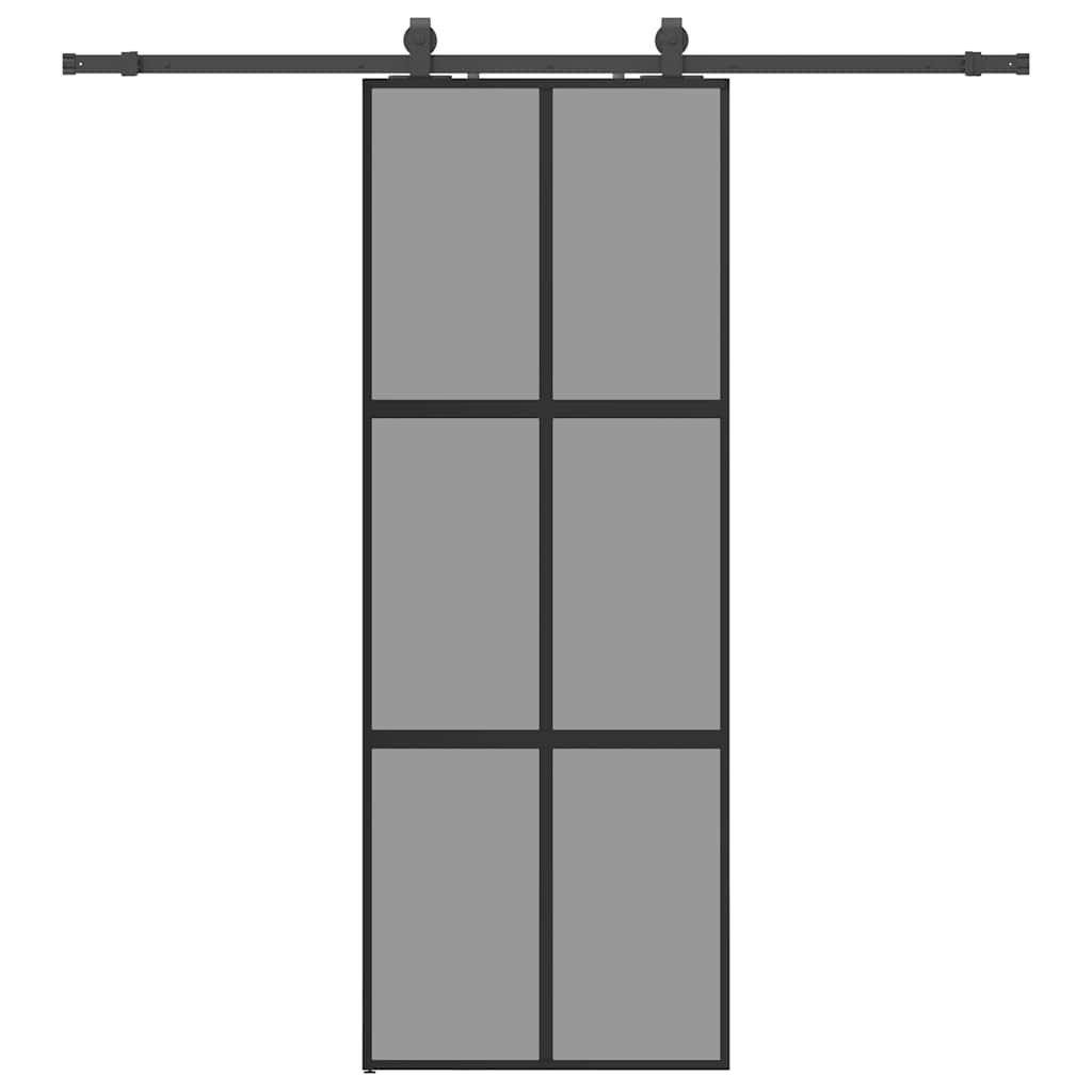 vidaXL Posuvné dveře se sadou kování černé 76x205 cm Tvrzené sklo