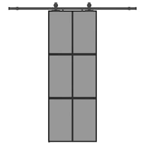 Posuvné dveře se sadou kování černé 76x205 cm Tvrzené sklo - obrázek 2