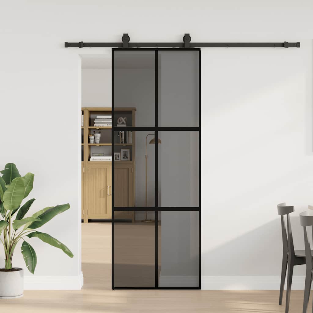 vidaXL Ușă glisantă cu set feronerie neagră 76x205cm sticlă securizată