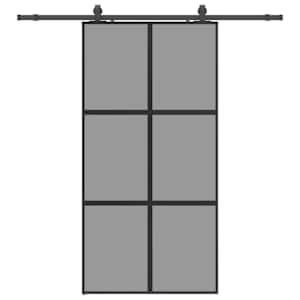 Posuvné dveře se sadou kování černé 102,5x205 cm Tvrzené sklo - obrázek 2