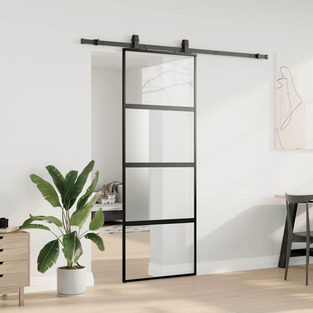 vidaXL fekete edzett üveg tolóajtó fémszerelék szettel 76x205 cm