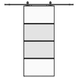 Posuvné dveře se sadou kování černé 90x205 cm Tvrzené sklo - obrázek 2