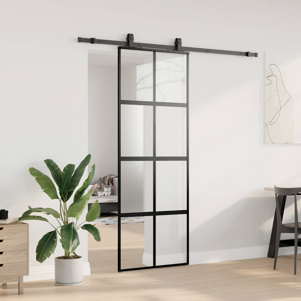 vidaXL Ușă glisantă cu set feronerie neagră 76x205cm sticlă securizată