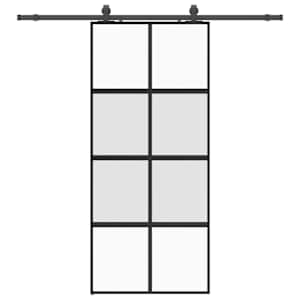 Posuvné dveře se sadou kování černé 90x205 cm Tvrzené sklo - obrázek 2