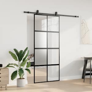 Posuvné dveře se sadou kování černé 90x205 cm Tvrzené sklo - obrázek 3