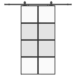 Posuvné dveře se sadou kování černé 102,5x205 cm Tvrzené sklo - obrázek 2