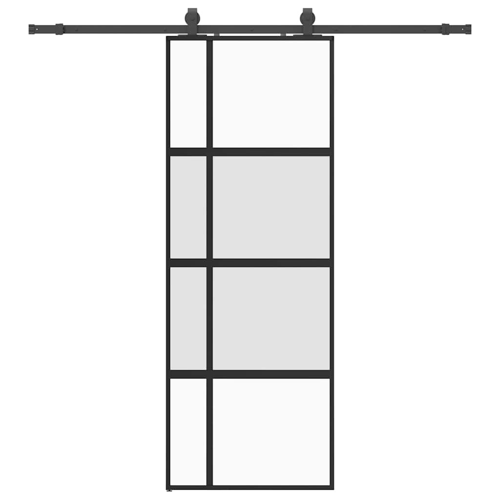 vidaXL Posuvné dveře se sadou kování černé 76x205 cm Tvrzené sklo
