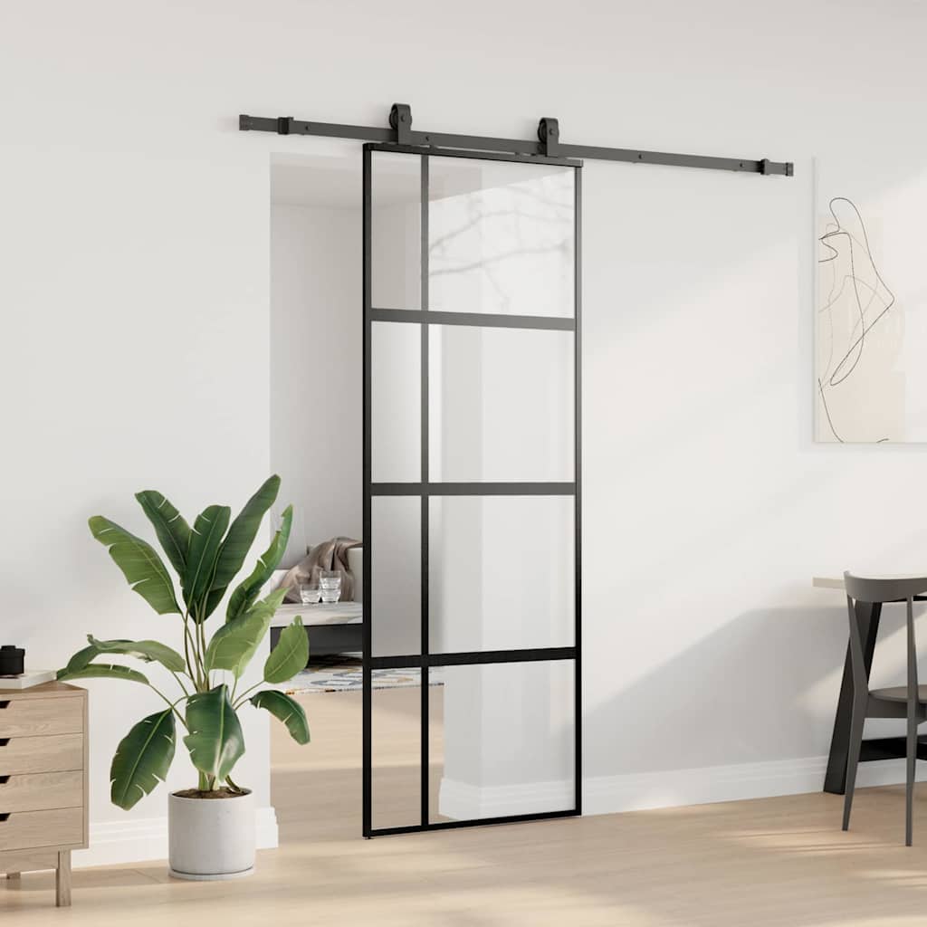 vidaXL Ușă glisantă cu set feronerie neagră 76x205cm sticlă securizată