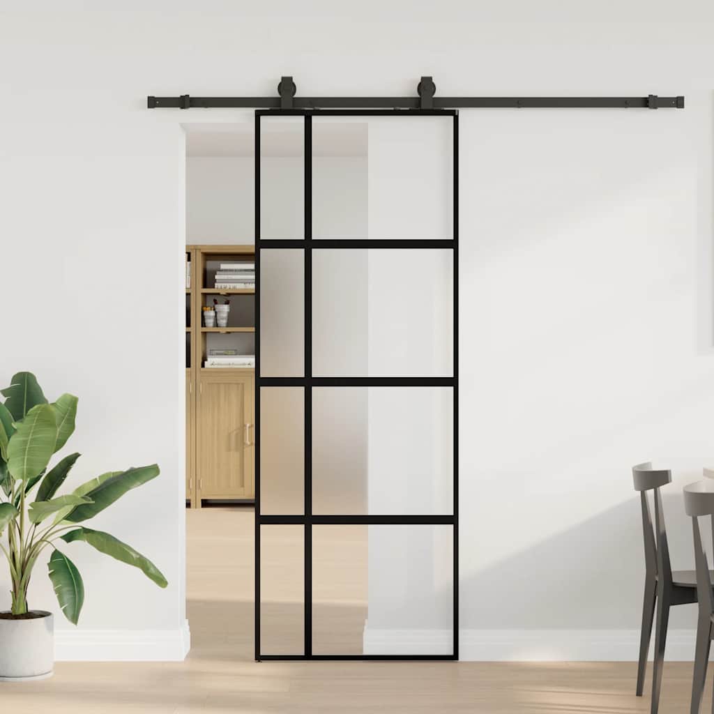 vidaXL Ușă glisantă cu set feronerie neagră 76x205cm sticlă securizată