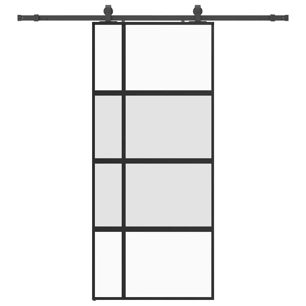 vidaXL Posuvné dveře se sadou kování černé 90x205 cm Tvrzené sklo