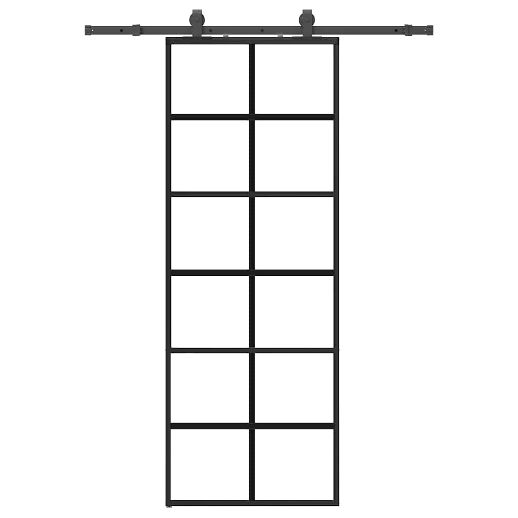 vidaXL Posuvné dveře se sadou kování černé 76x205 cm ESG Glass