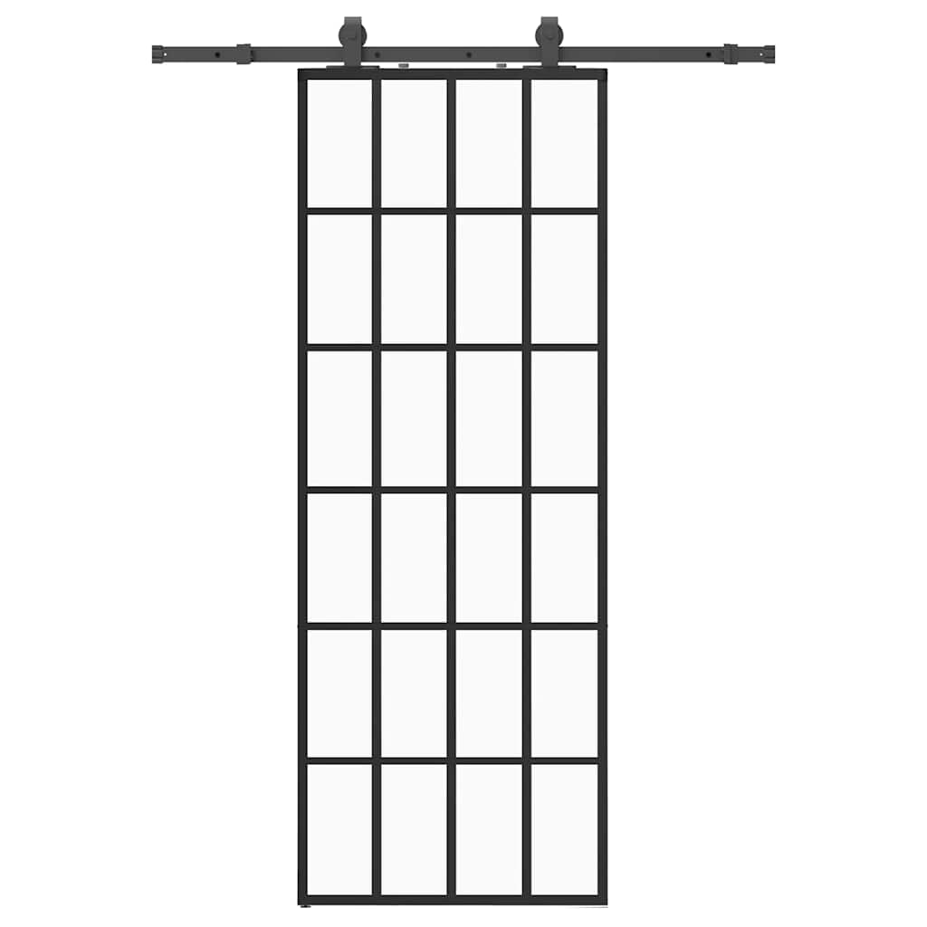 vidaXL Posuvné dveře se sadou kování černé 76x205 cm ESG Glass