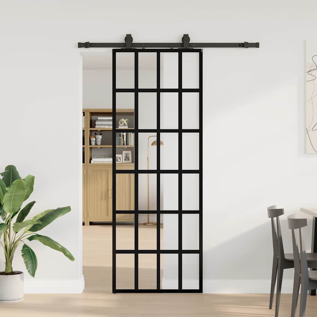 vidaXL Ușă glisantă cu set de feronerie neagră 76x205 cm Sticlă ESG