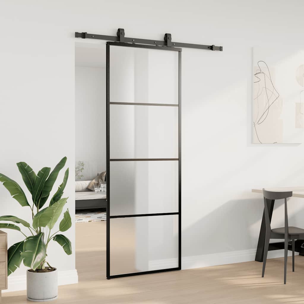 Thumbnail - vidaXL Schiebetür mit Beschlag Schwarz 76x205 cm ESG-Glas