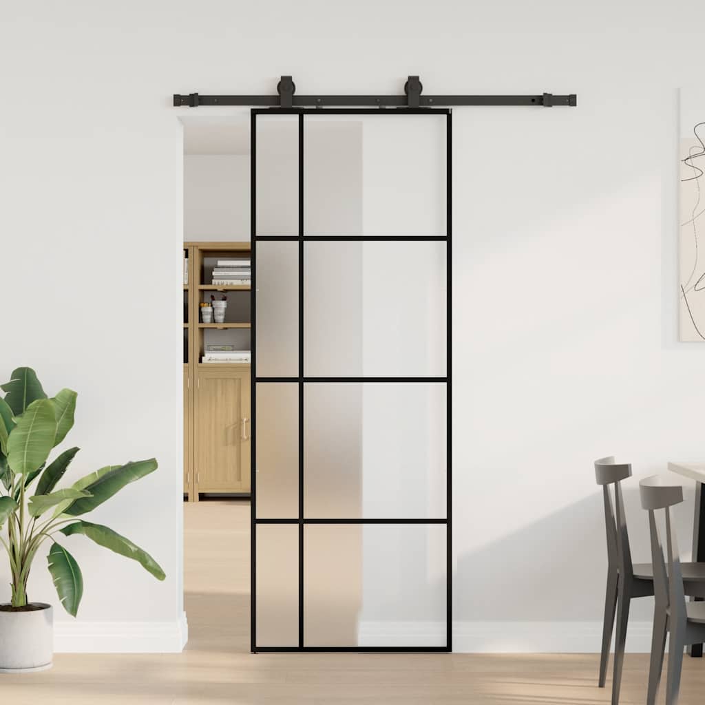 vidaXL Ușă glisantă cu set de feronerie neagră 76x205 cm Sticlă ESG