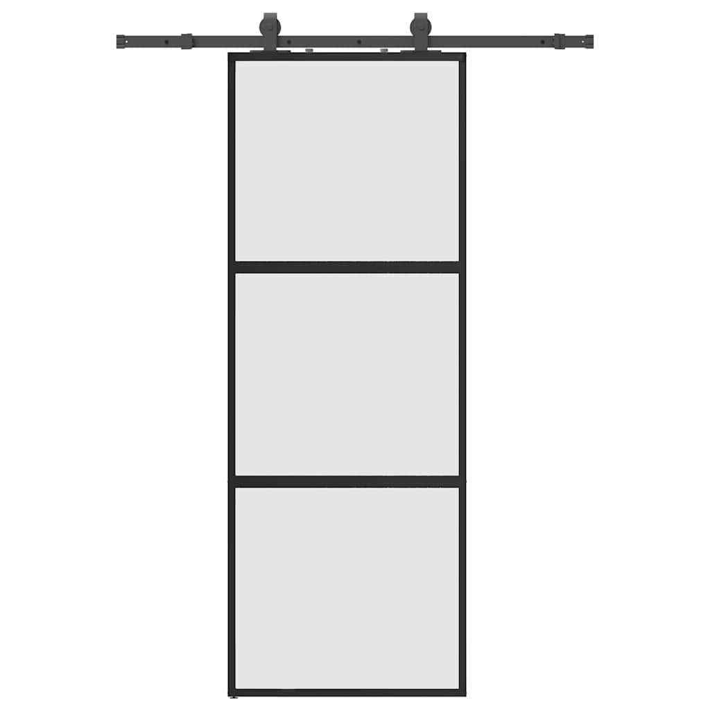 vidaXL Posuvné dveře se sadou kování černé 76x205 cm Tvrzené sklo