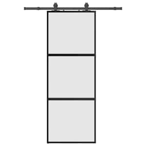 Posuvné dveře se sadou kování černé 76x205 cm Tvrzené sklo - obrázek 2