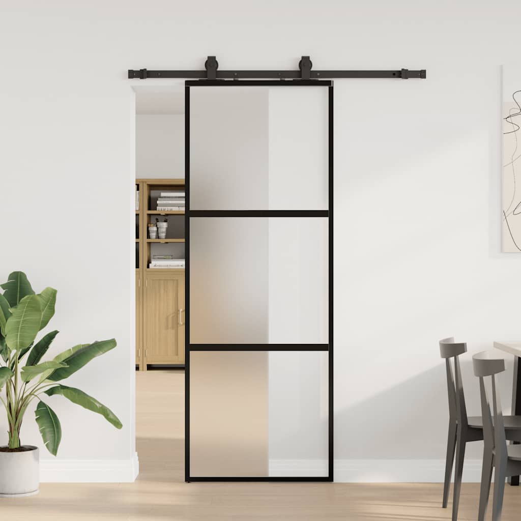 vidaXL Ușă glisantă cu set feronerie neagră 76x205cm sticlă securizată