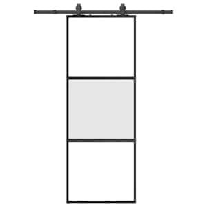 Posuvné dveře se sadou kování černé 76x205 cm Tvrzené sklo - obrázek 2
