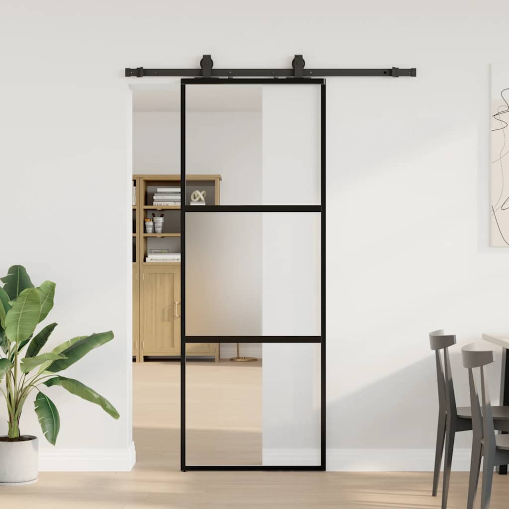 vidaXL Ușă glisantă cu set feronerie neagră 76x205cm sticlă securizată