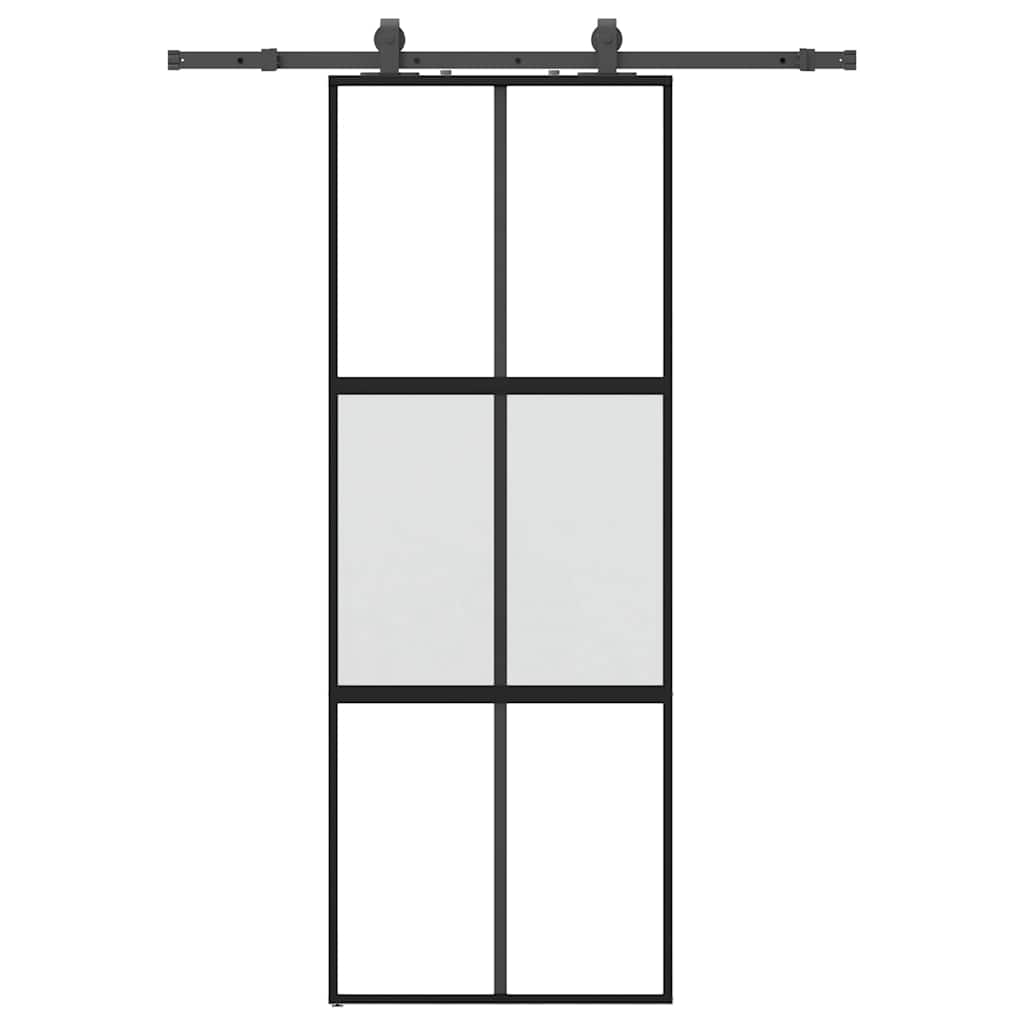 vidaXL Posuvné dveře se sadou kování černé 76x205 cm Tvrzené sklo