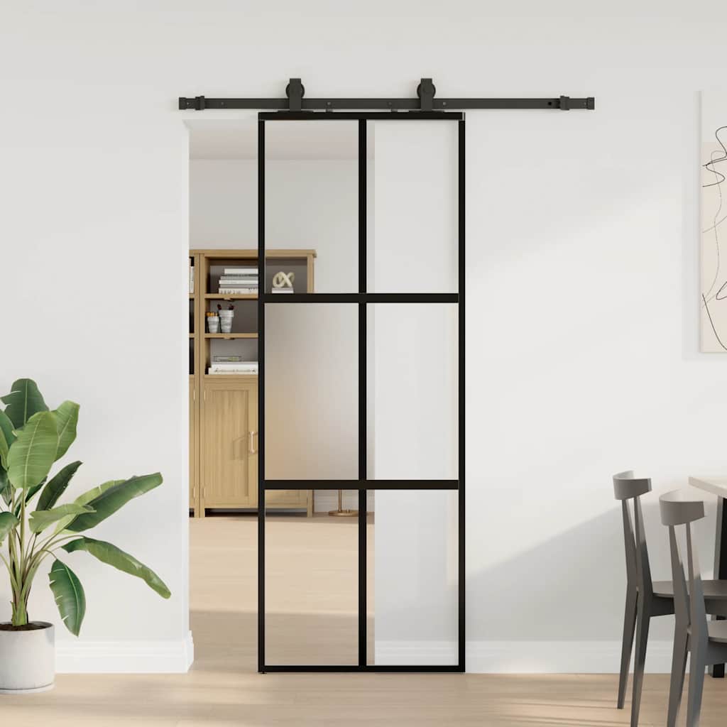 vidaXL Ușă glisantă cu set feronerie neagră 76x205cm sticlă securizată