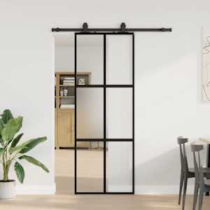 Drsna vrata z opremo črna 76x205 cm kaljeno steklo