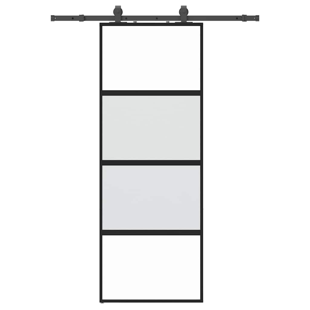 vidaXL Posuvné dveře se sadou kování černé 76x205 cm Tvrzené sklo