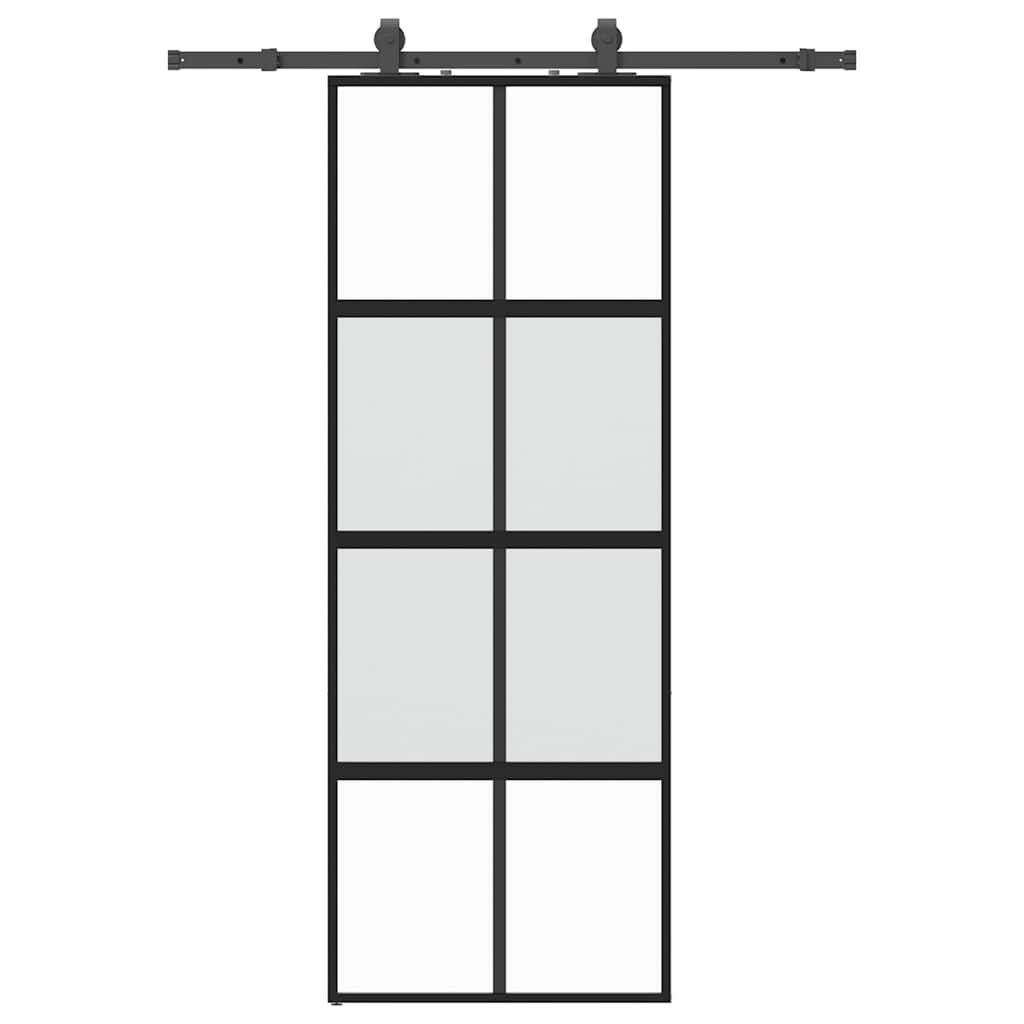 vidaXL Posuvné dveře se sadou kování černé 76x205 cm Tvrzené sklo