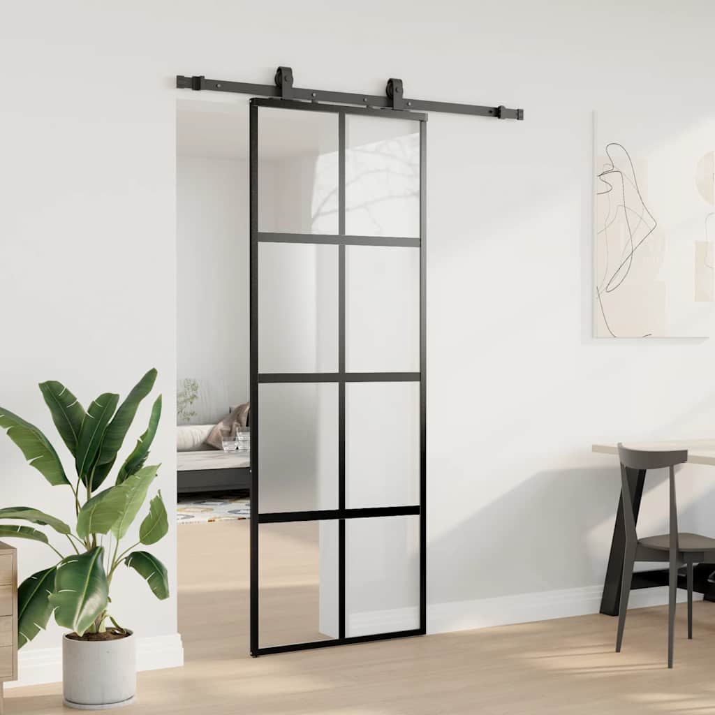 vidaXL Ușă glisantă cu set feronerie neagră 76x205cm sticlă securizată