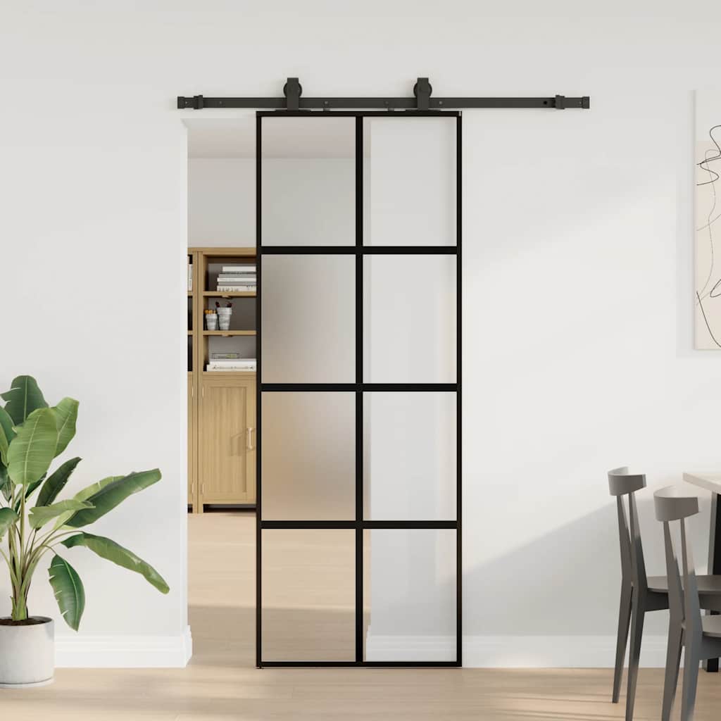 vidaXL Ușă glisantă cu set feronerie neagră 76x205cm sticlă securizată