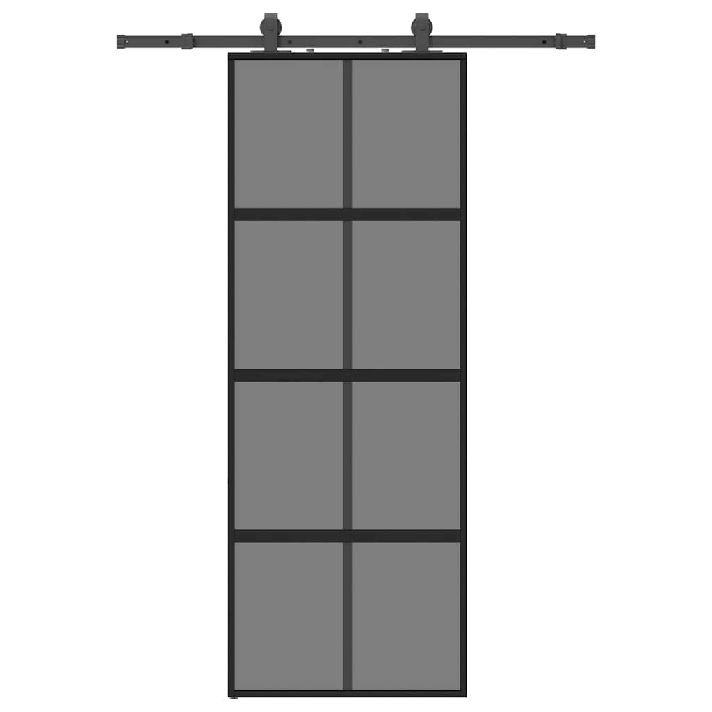 vidaXL Posuvné dveře se sadou kování černé 76x205 cm Tvrzené sklo