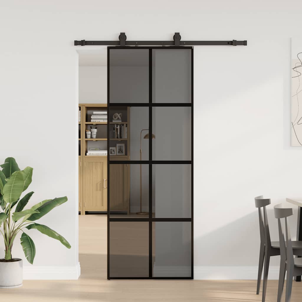 vidaXL Ușă glisantă cu set feronerie neagră 76x205cm sticlă securizată
