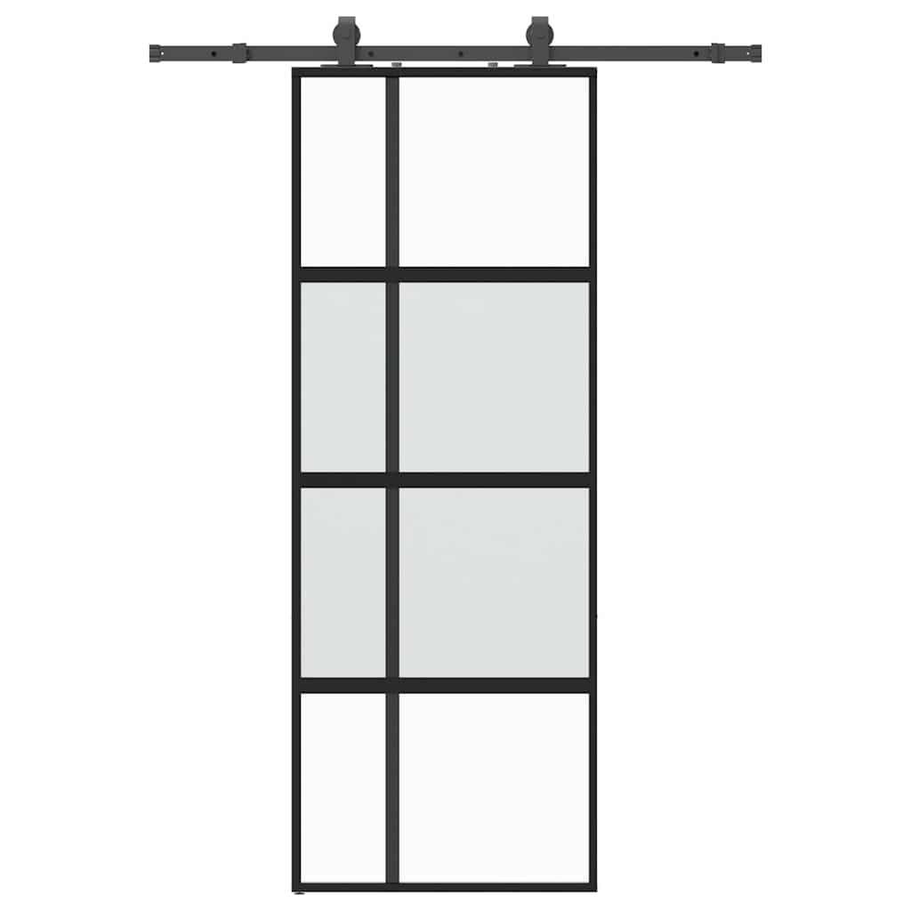 vidaXL Posuvné dveře se sadou kování černé 76x205 cm Tvrzené sklo